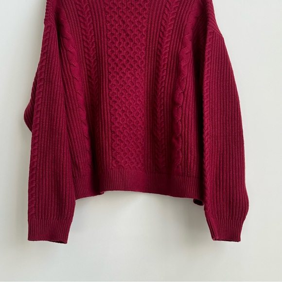 New Banana Republic Burgundy Turtleneck Cable Knit Sweater Wool XXL Fisherman - Picture 10 of 10